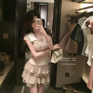 原创韩系初秋清纯休闲连帽上衣学院风V领套装 杜总家 清丽课代表