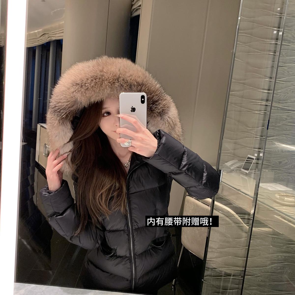 杜总家 美女MC小蛮腰羽绒服*新款洋气气质连帽白鹅绒收腰显瘦外套