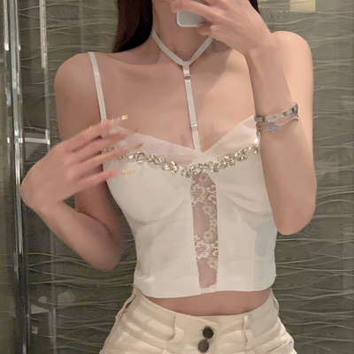 杜总家 缪斯尤物*原创设计闪钻千金感性感挂脖内搭修身女蕾丝吊带