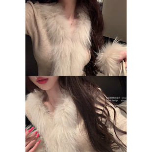 针织开衫 名媛千金秋冬氛围感貉子毛领修身 上衣女 落日美狐 杜总家