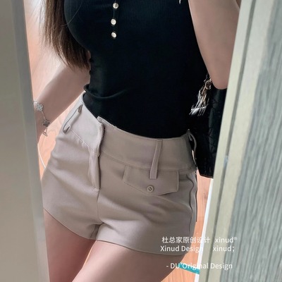 杜总家 高阶美臀短裤*高腰辣妹直筒显瘦蜜桃臀设计感春季休闲短裤