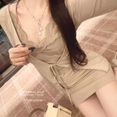 原创初秋气质性感针织开衫 杜总家 湾湾名媛 蕾丝两件套女连衣裙