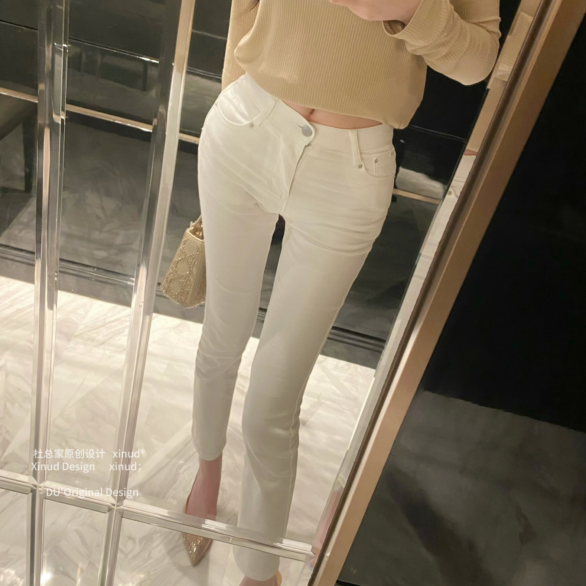 杜总家 魔法丰胯美腿裤*小白裤韩女显腿长窄版直筒百搭小脚牛仔裤