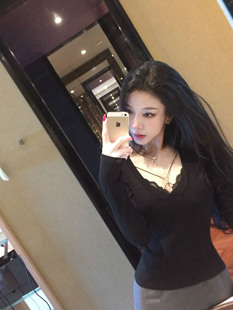 原创禁欲系纯欲V领黑色蕾丝文胸长袖 好撩 气质上衣 绝了 杜总家