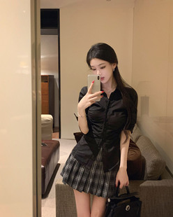 韩系收腰k学院风套装 杜总家 禁欲系神仙掐腰黑衬衫 bi入 本期推荐