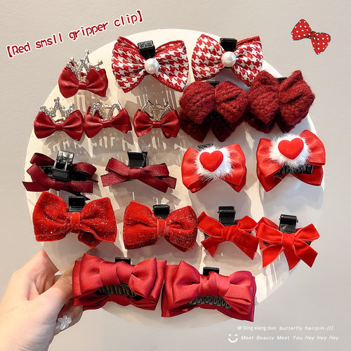 儿童抓夹公主头新年发饰女童蝴蝶结发夹小女孩过年对夹发卡子头饰