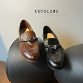 全马皮 女2025秋平底复古一脚蹬懒人小皮鞋 真皮组合底 手工乐福鞋