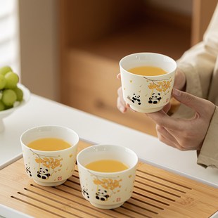 新品 家用泡茶壶茶 奶油风熊猫提梁壶功夫茶具z套装 陶瓷现代新中式