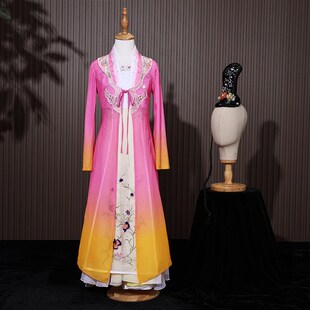 新选玫黄湘云飞舞蹈服秋新款儿童表演服古装民族古V典舞服演出服