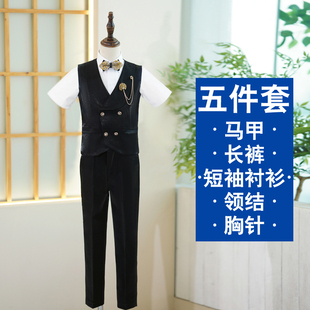 新选男童礼服套装 高端A英伦风走秀礼服儿童主持人钢琴演 夏季 短袖