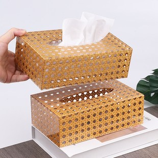 纸巾盒藤编仿k木质抽纸盒家用客厅中式 新品 茶几民宿原木风纸抽盒