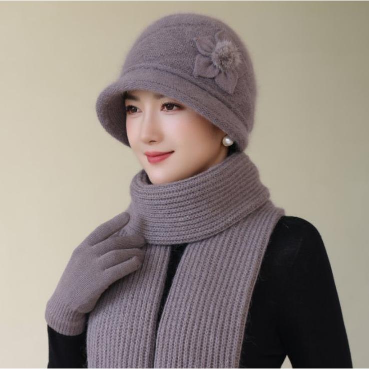 加绒保暖针织兔毛帽子女士