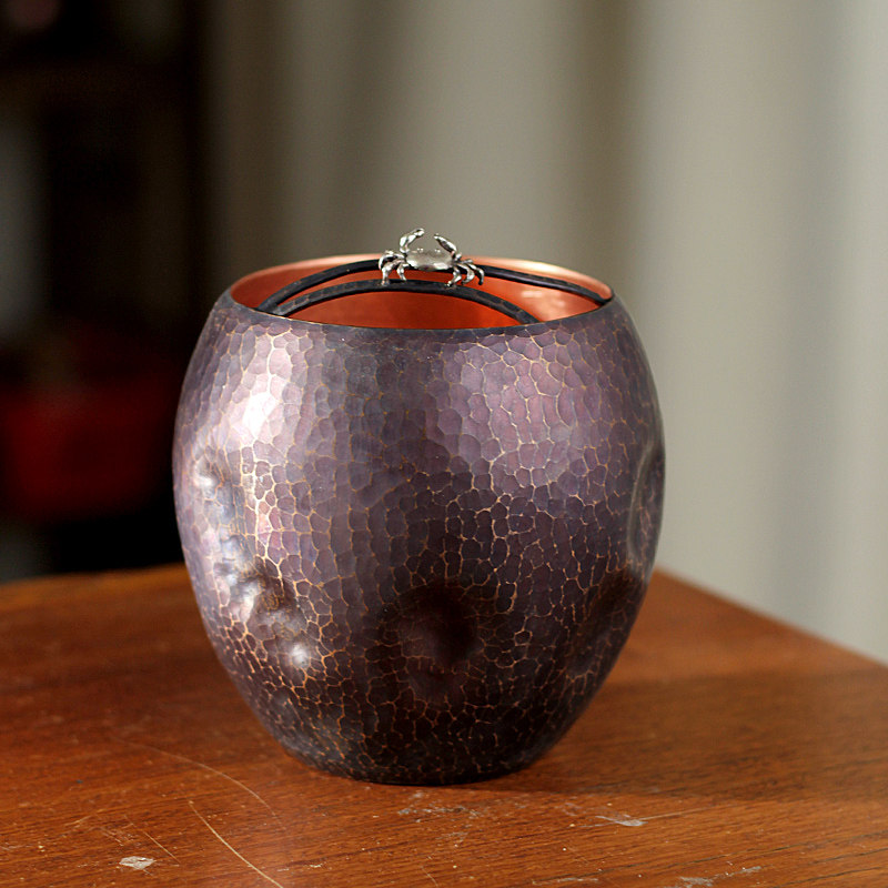 紫铜建水大容量水盂复古轻奢茶具茶道配件茶渣缸螃蟹水洗笔筒茶器