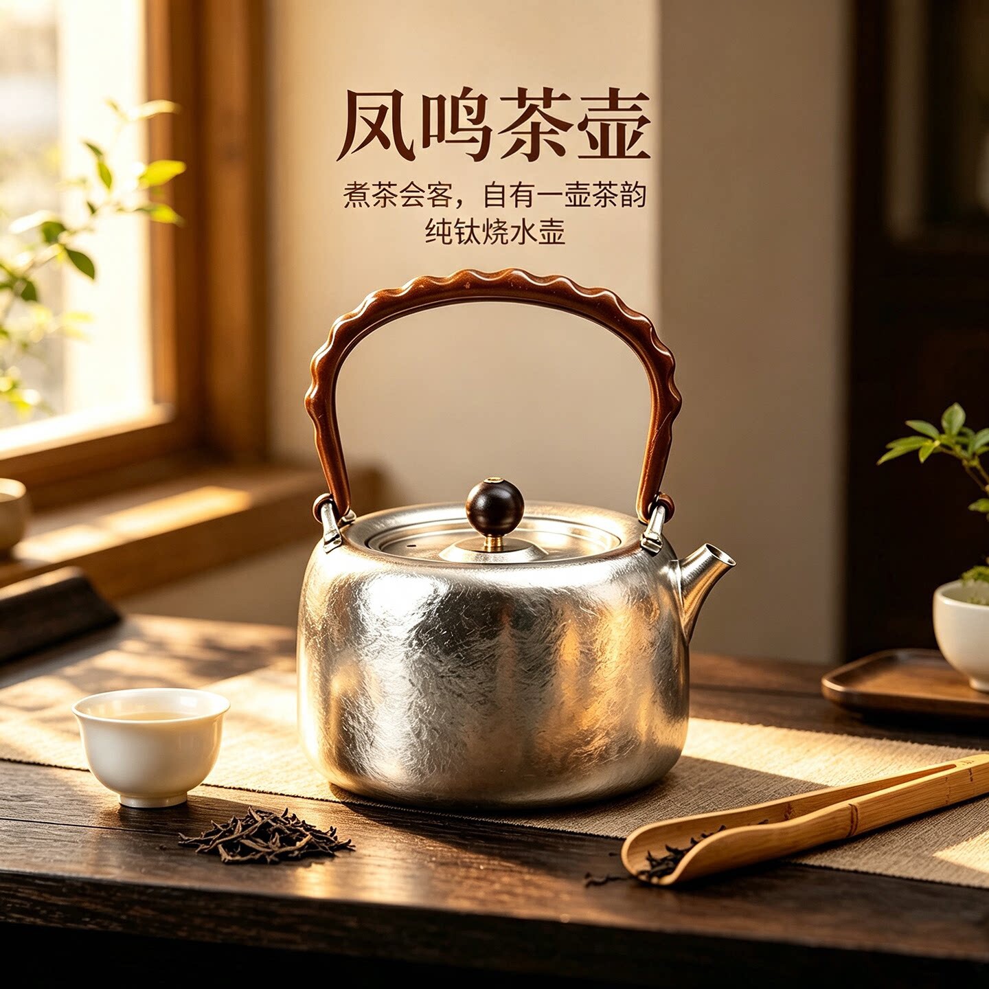 清沁堂纯钛高端轻奢提梁煮茶壶图片