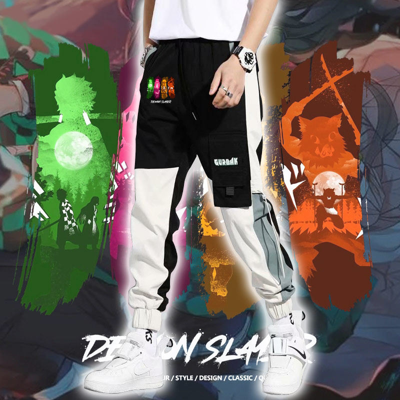 鬼灭之刃动漫联名周边祢豆子我妻善逸伊之助卫裤男女工装长裤子ne