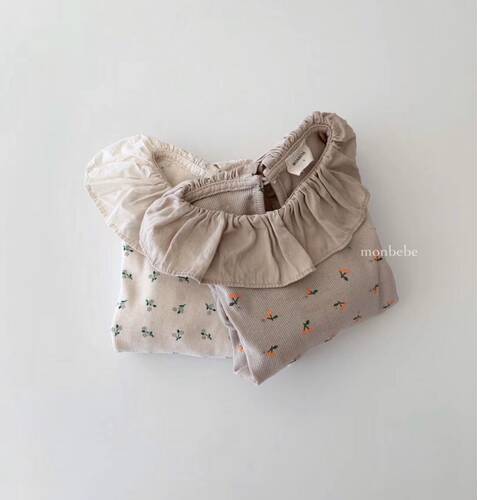 韩国进口螺纹碎花荷叶边童装现货