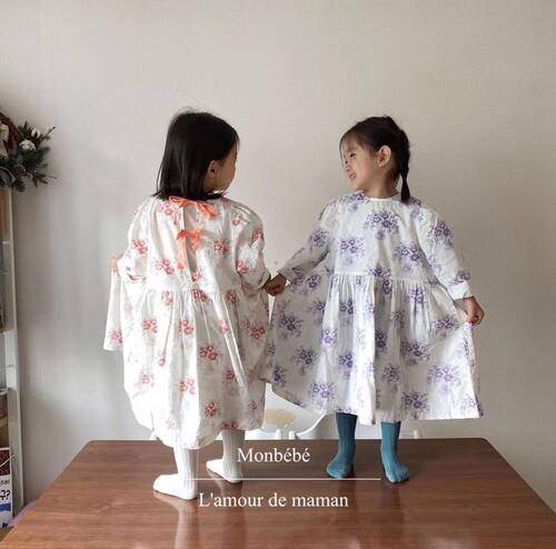 韩国蝴蝶结连衣裙碎花裙长裙童装