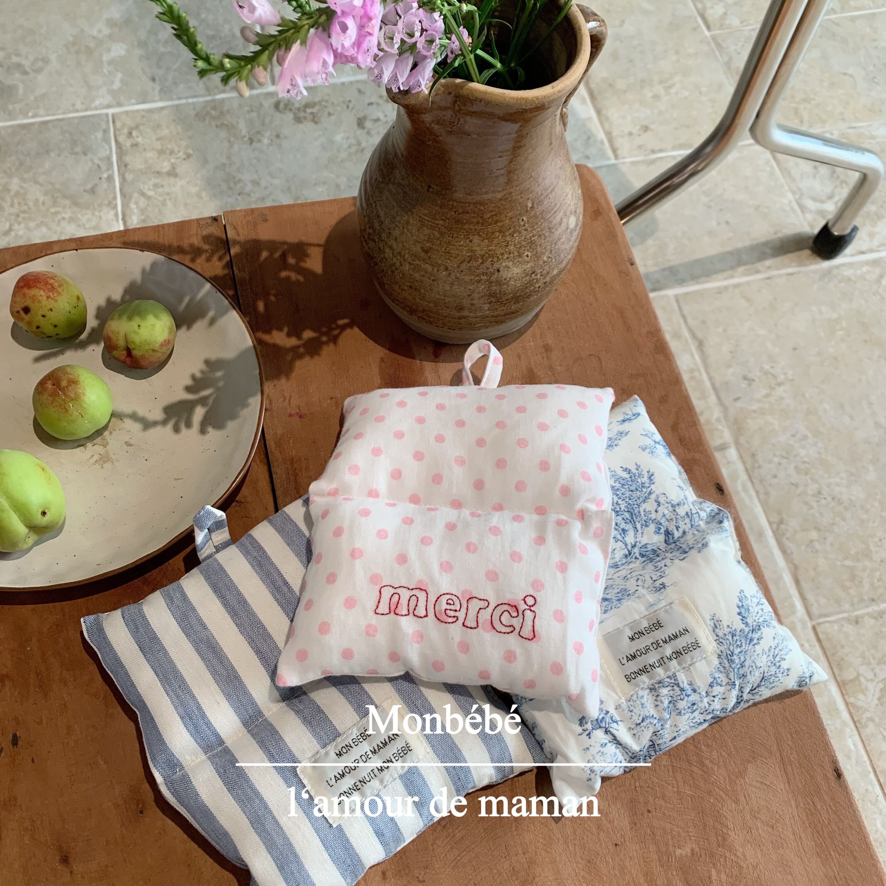 monbebe韩国进口棉布刺绣波点条纹法式小复古方形防烫垫