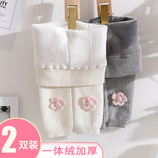 女童打底裤秋冬纯棉加绒加厚儿童九分裤袜一体绒中大童宝宝连裤袜
