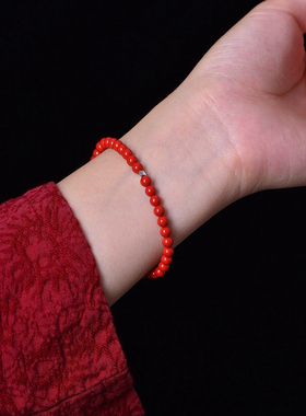 女朱砂高含量纯银碎银手链国风