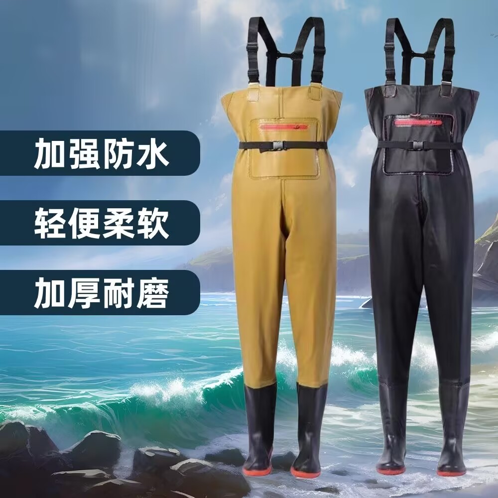 出口款下水裤半身全身防水钓鱼耐磨赶海连体裤钓鱼服雨裤带雨鞋