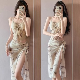 女孩子白色泳衣比基尼大罩杯海边度假比基尼性感沙滩女士大码 泳装