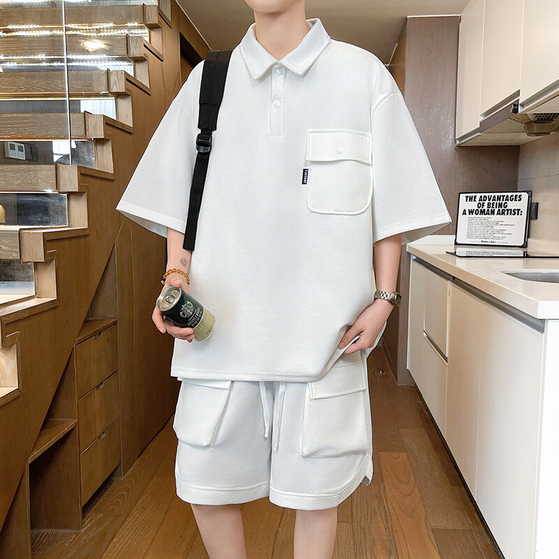 休闲运动套装男夏季2025新款酷帅气短袖T恤潮牌穿搭配男装一整套