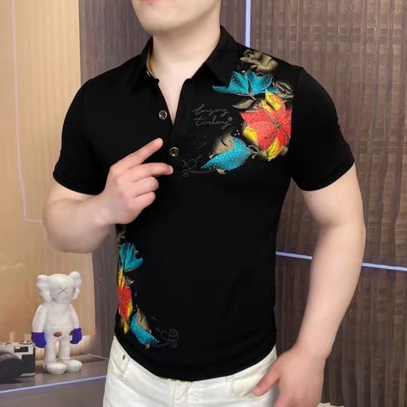 欧货潮牌短袖polo衫男新款商务休闲黑色翻领T恤薄款轻奢透气上衣