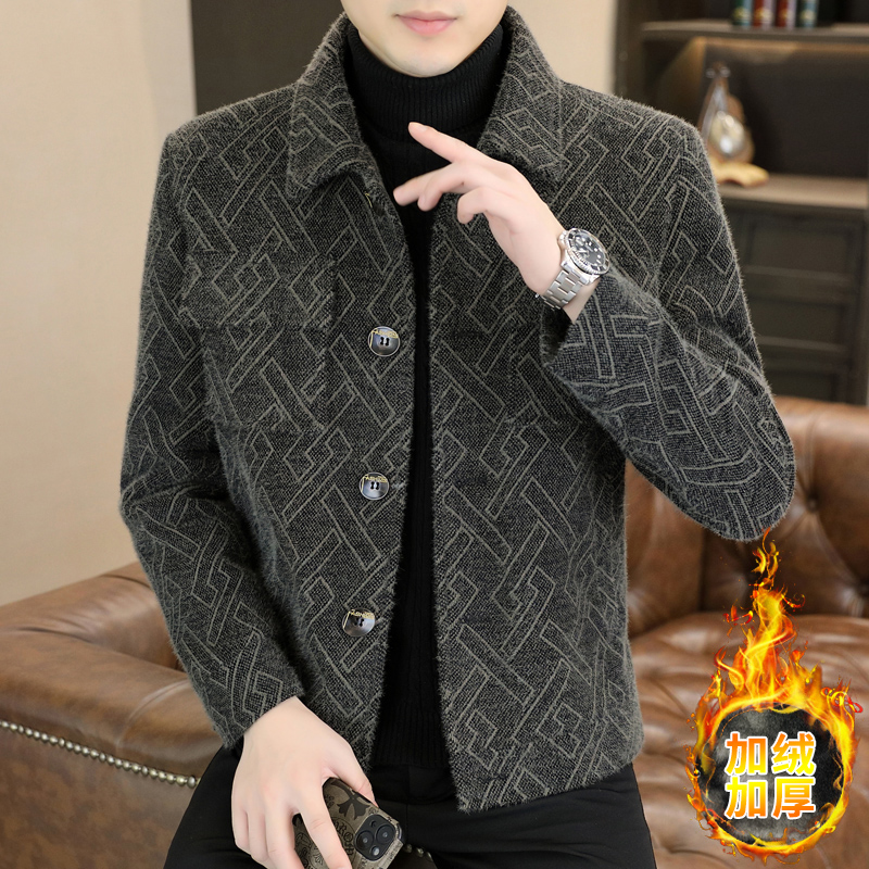 秋冬季毛呢大衣男士翻领金貂绒加绒加厚青年短款风衣保暖呢子夹克