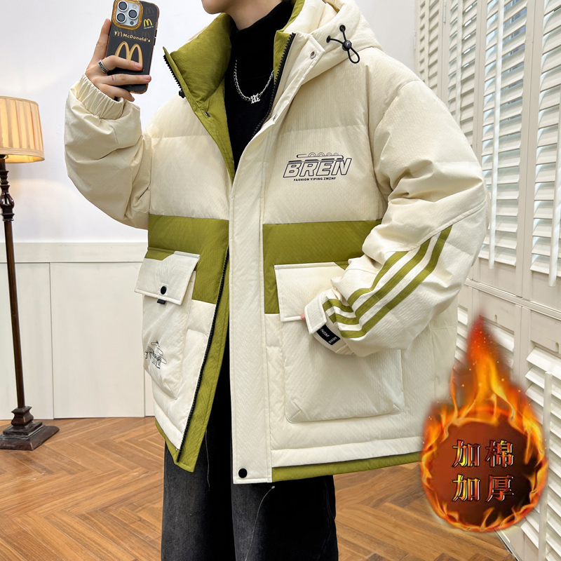 棉服男冬季新款潮流连帽羽绒棉衣外套男青少年面包服保暖工装棉袄