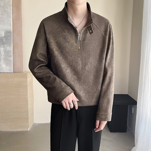 秋季 套头卫衣男2025新款 领男士 春秋款 上衣潮 宽松重磅半拉链polo衫