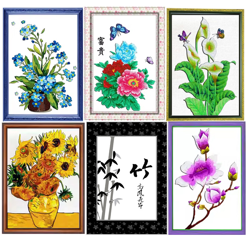 掇针绣DIY手工套件 盆花 墩绣 传统刺绣 老式刺绣 材料包 绒绣