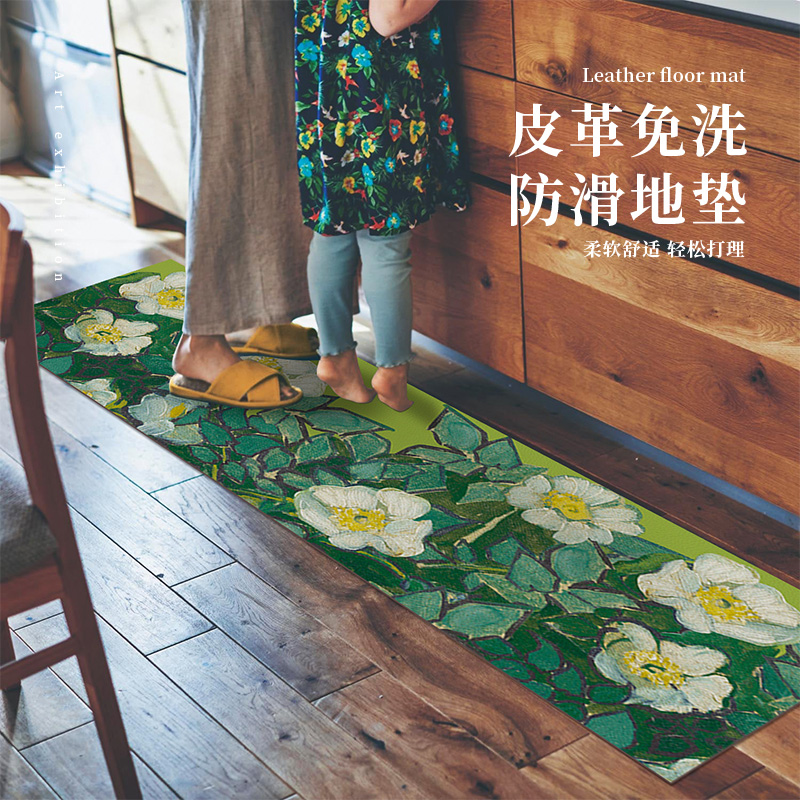 皮革美式油画厨房可擦免洗地垫