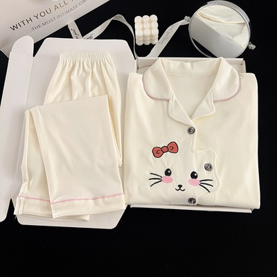 KT猫儿童保暖睡衣套装德绒加厚冬季HelloKitty女童翻领开衫家居服