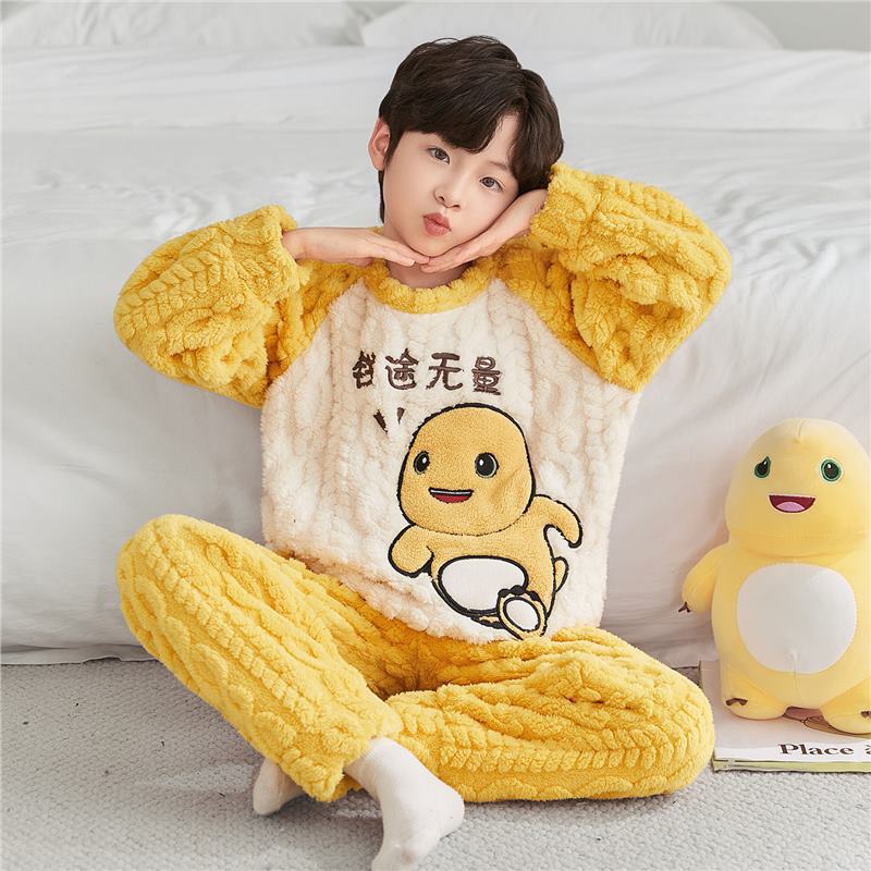 奶龙男童睡衣冬季2026新款加厚款珊瑚绒法兰绒秋冬款儿童男孩学生
