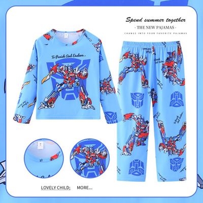 变形金刚春夏薄款动漫卡通家居服睡衣睡裤3-11岁男童空调服擎天柱