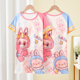 公主风儿童裙女生睡裙薄款家居服短袖中长裙夏季labubu夏天拉布布