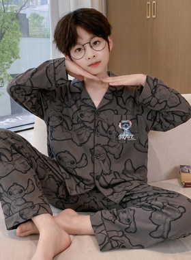 史迪奇儿童睡衣春秋长袖秋冬纯棉套装男孩三四五六七八九十岁男童