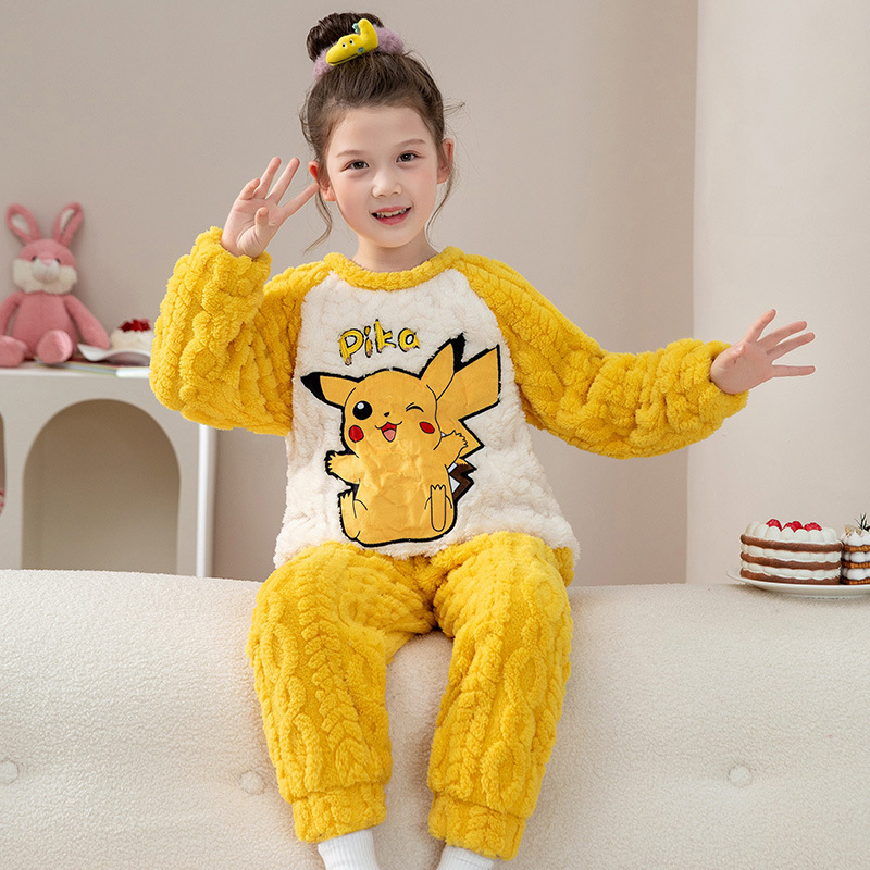 皮卡丘睡衣睡裤冬套装加厚款4女孩6女童8学生3-5-7-9岁长毛绒保暖