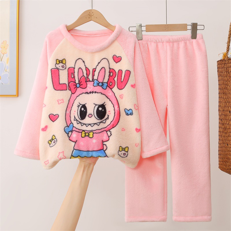 短毛绒女童拉布布睡衣裤秋冬季珊瑚法兰绒儿童2026新款薄绒家居服