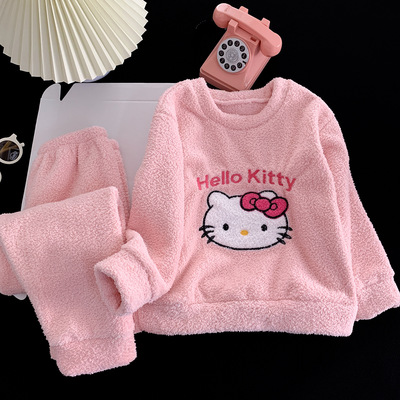 hellokitty女童睡衣睡裤秋冬加厚加绒凯蒂猫套头初中生女孩两件套