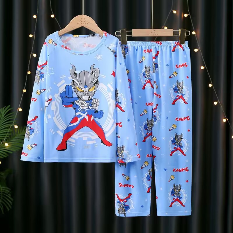 机动战士赛罗奥特曼T恤卡通3-5-7-9岁男孩儿童春秋睡衣夏薄空调服