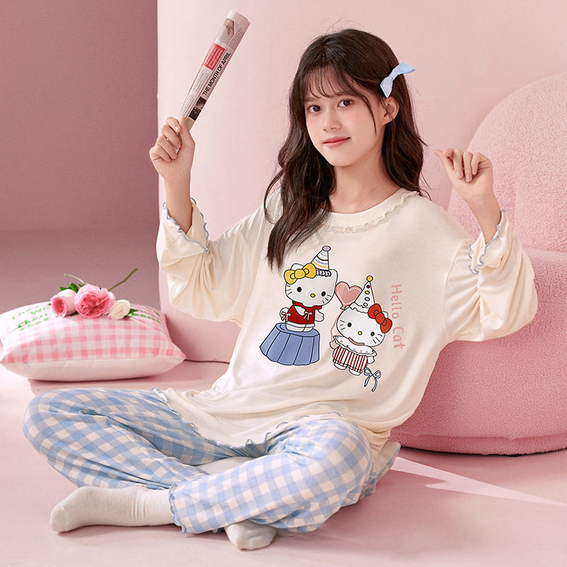 HelloKitty儿童睡衣春秋纯棉大童女童2026新款亲子母女家居服套装
