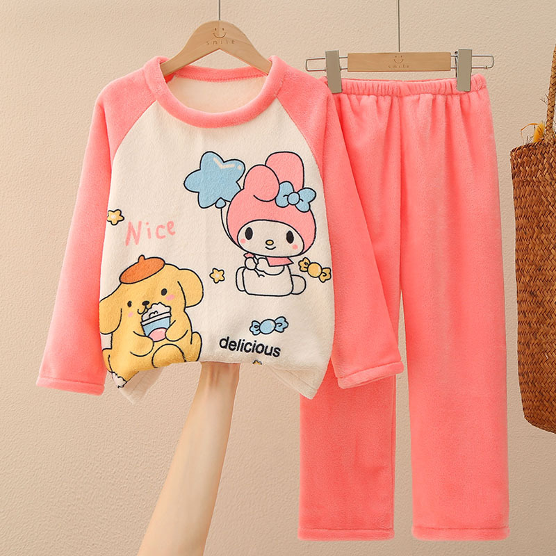布丁狗美乐蒂儿童珊瑚绒家居服保暖冬装三丽鸥女孩法兰绒睡衣套装