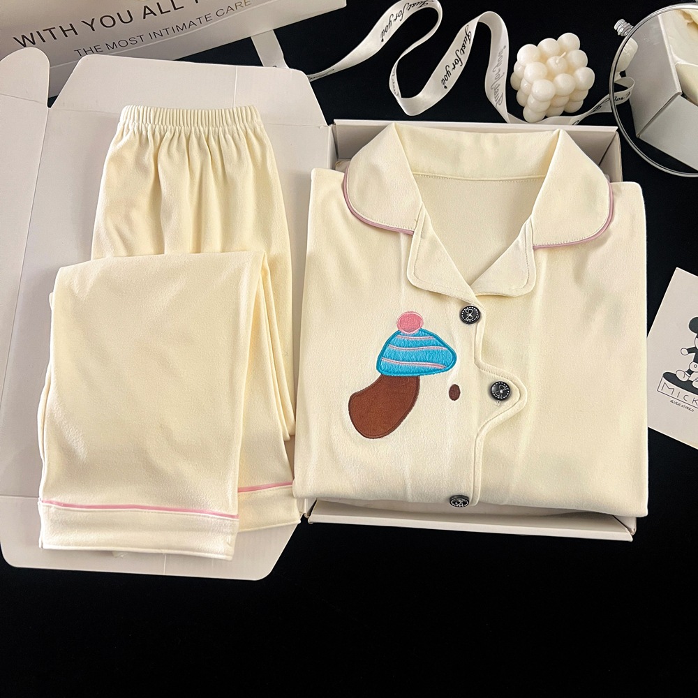 女童睡衣睡裤保暖套装加绒加厚冬季儿童开襟衫宝宝冬天翻领居家服