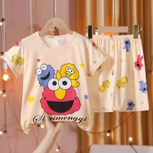 芝麻街SesameStreet童装 夏儿童短袖睡衣套装女童3-5-7-9岁男孩子