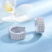 BeBe Kitty 贝贝猫925纯银耳扣女四排钻群镶耳环气质纯银镀白金