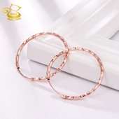 BeBe Kitty纯银镀玫瑰金色大耳圈彩金大耳环加粗刻花圆圈银耳圈圈