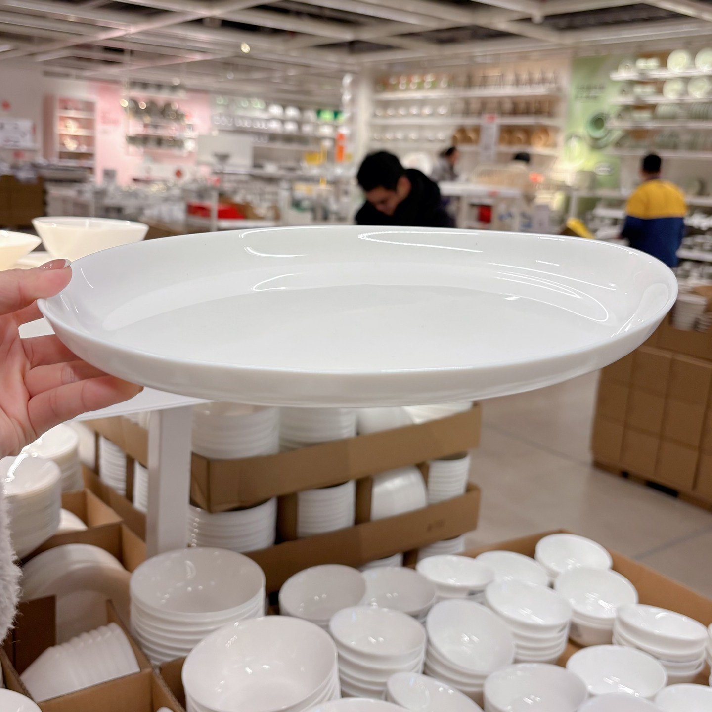 2025宜家代购OFTAST奥夫塔白色不规则椭圆大碟钢化玻璃耐高温鱼盘