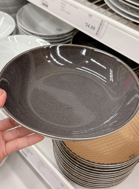 新品宜家代购GLAELIG格拉德里窑变釉石瓷深盘轻奢深灰色家用餐具